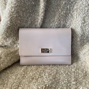 Kate Spade 100% Genuine Leather Taupe Gray/Purple Flap Wallet